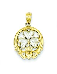 14K Two Tone Gold Claddagh & Shamrock Charm Pendant