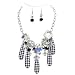 Silver Metal Fashion Necklace Set with Houndstooth print and AB stones