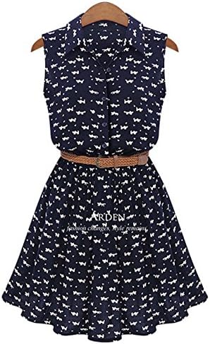 Esther Cullum Ladies Cat Pattern Button Closure Upper Unlined Shirt Dresses w Belt