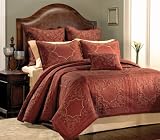 Madeline Quilt Set W/ Matching Shams and Decorative Pillows, King 6 Pc. Set, Burgundy