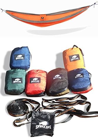 Ultimate Outdoor Nylon Portable Camping Hammock for Two, with Free ($23 Value) Heavy Duty 10ft 16 Loop Tree Straps . Lightweight, Compact Portable for Camping, Hiking, Made of Durable Parachute Nylon