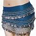SEXY BELLY DANCER COSTUME HIP SCARF - TEAL BLUE WITH SILVER COINS
