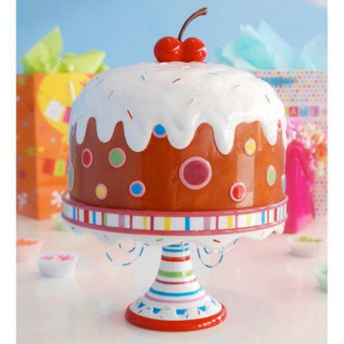 Glitterville Covered Birthday Pedestal Cake Plate Stand w/ Giant Cherry, Large 15