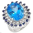 Cocktail Ring With 13.85ctw Precious Stones - Genuine Diamonds, Sapphires and Topaz Well Made in 14K White Gold. Total item weight 11.5g - Certificate Available.