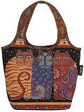 Laurel Burch Scoop Tote with Zipper Top, Feline Friends