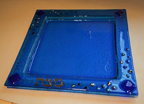 Blue dichroic fused Matzah plate by YafitGlass
