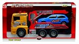 Dickie-Spielzeug 203415778 - Pump Action Tow Truck, Freilauf, Luftpumpfunktion f&uuml;r Heben und Senken des Arms, 55 cm, gelb/rot, Auto: blau