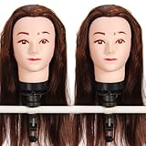 2 x 18'' 50% Real Human Hair _ Auburn Brown #33 , Female Barber Hairdresser Hair Hairdressing Hair Cutting Student Practice Training Head Doll Mannequin , with Clamp Holder