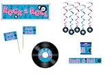 50's ROCK & ROLL PARTY DECORATION Set/RECORDS/Banner/DANGLING Whirls/FOOD PICKS/MUSIC/FIFTIES/PARTY DECOR/SOCK HOP/BANDSTAND
