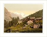 Staffel Alp and Rimpfischhorn with chalets Valais Alps of Switzerland, c. 1890s, (L) Library Image