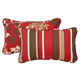 Pillow Perfect Decorative Red/Brown Floral/Striped Toss Pillow, Rectangle Reversible, 18-1/2 Length, 2-Pack