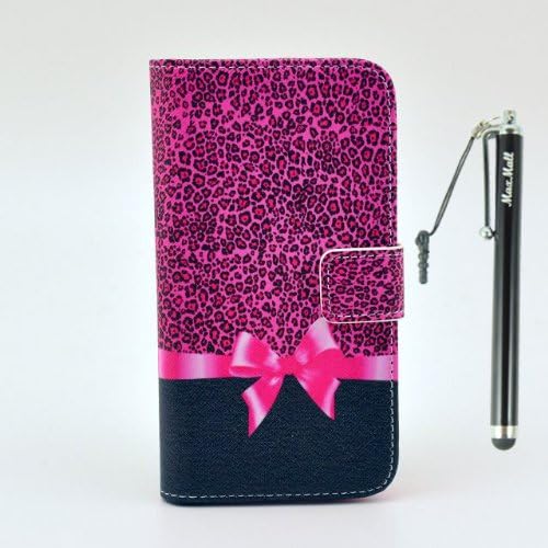 MaxMall Cute Small Leopard grain Bow PU Leather Stand Card Wallet Case Cover for Samsung Galaxy SIV MINI I9190