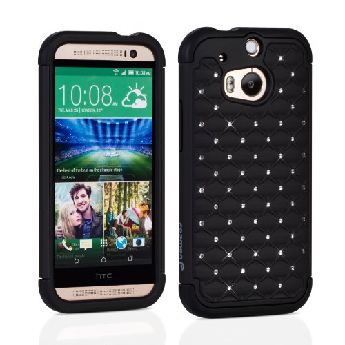 Fosmon HYBO-SD Diamond Star Design Hybrid Case for HTC One (M8) 2014 - Retail Packaging (Black)