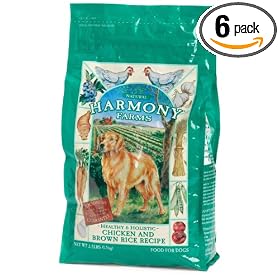 HARMONY FARMS Healthy & Holistic Chicken & Brown Rice Recipe for Dogs, 3.5-Pound Bags (Pack of 6)