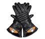 Embroidered 'Flame Skull' Lined Leather Motorcycle Gloves - Size : Medium