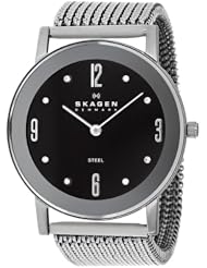 Skagen Womens 39LSSB1 Quartz Stainless Steel Black Dial Watch