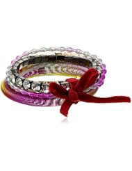 Steve Madden Pink and Crystal Stretch Bracelet Set, 7.5"