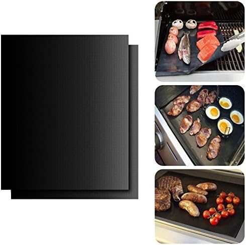 Yolane BBQ Grill Mat (2-Pack) - Non-Stick, Easy to clean and Reusable, Durable, Heat Resistant BBQ Sheets For Grilling Meat, Veggies, Seafood- Perfect for Baking on Gas, Electric Grills