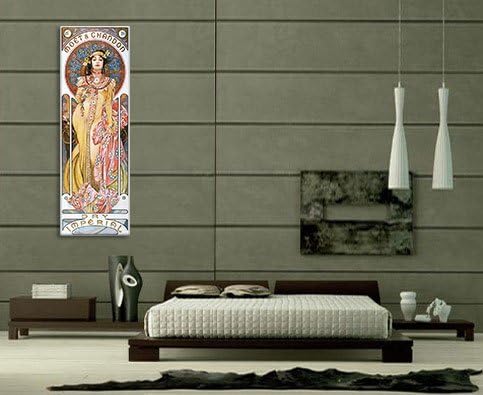 USMONON Fashionable Moet and Chandon Dry Imperial 1899 by Alphonse Mucha Canvas Art Print, 36 by 12-Inch