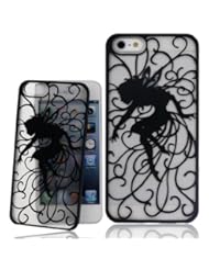 Wireless: Ancerson Black Hollow Butterfly Fairy Angel Girl Spirit Lady Flash Design Plastic Protective Hard Back Case Cover Shell Skin for Apple iPhone 5S 5 5th 5g with a Red Stylus Touchscreen Pen, a 3.5mm Universal Lovely Pig Dust Plug and a Pink Bow Bowtie Bowknot Earphone Jack - Retail Package - Ancerson