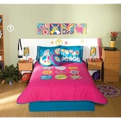 Peace Sign Fuchsia Pink Comforter Bedding Set Full