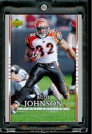 2007 Upper Deck First Edition #21 Rudi Johnson Cincinnati Bengals Football Card - Mint Condition - In Protective Display Case !