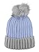 D&Y Rib Knit Beanie with Two Tone Cuff and Faux Fur Pom, Blue