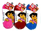 Dora the Explorer Anklet Sock Assorted Designs in Pack- 3 Pair Pack -Girls 6-8