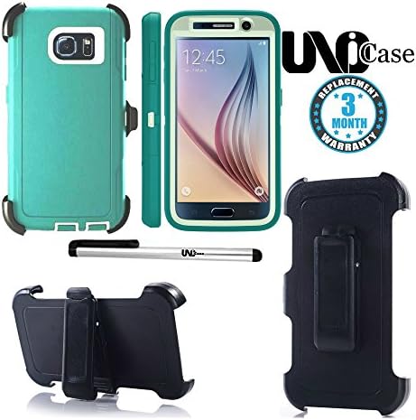 Samsung Galaxy S 6, Uno iCase®, Heavy Duty Shockproof Defender Series with Built-in Screen Protector/ Belt Clip Holster/ Case Cover for Samsung S6 and free Stylus Pen free extra 3 Screen Protect (Teal)