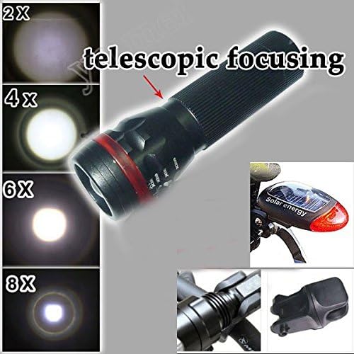 ChicSport Warning torchlight Adjustable Zoom CREE LED Flashlight bicycle light +360 degree rotation holder+Solar Rear Light