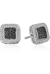 Sterling Silver Black Diamond Square Stud Earrings