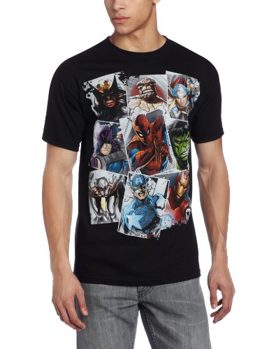 Marvel Men's Scatter Up T-Shirt, Black, Large
