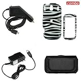Palm Pixi CDMA Sprint Combo Black/White Zebra Design Protective Case Faceplate Cover + Rapid Car Charger + Home Wall Charger + Black Horizontal Leather Pouch for Palm Pixi CDMA Sprint