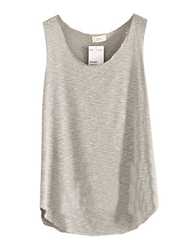 Shawhuaa Womens Basic Loose Fit Sleeveless Tank Top T-shirt Light Grey