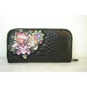 Buy Ed Hardy Ladies Zip Around Clutch Wallet ~ Love Kills Slowly by Ed Hardy