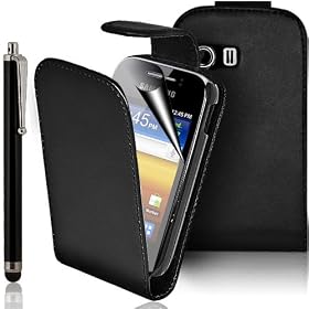 QUALITY SAMSUNG GALAXY Y S5360 BLACK TOP FLIP PU LEATHER CASE ^^ INCLUDES SCREEN PROTECTOR , TOUCH SCREEN STYLUS AND POLISHING CLOTH ^^