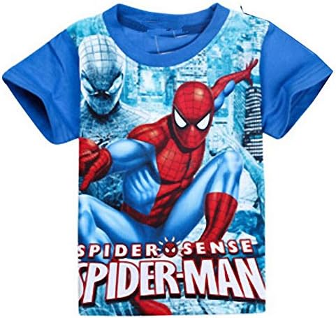 Uoobok Boys Spiderman T-shirts Kids Short Sleeve Tops (7-8 Years, Deep Blue)