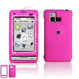 Hot Pink Rubber Feel with White Diamonds Snap-On Cover Hard Case Cell Phone Protector for LG Dare VX-9700 VX9700