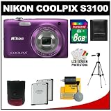 Nikon Coolpix S3100 14.0 MP Digital Camera (Purple) with 8GB Card + (2) Batteries + Case + Tripod + Cleaning Kit Nikon Coolpix S3100 14.0 MP Digital Camera (Purple) with 8GB Card + (2) Batteries + Case + Tripod + Cleaning Kit