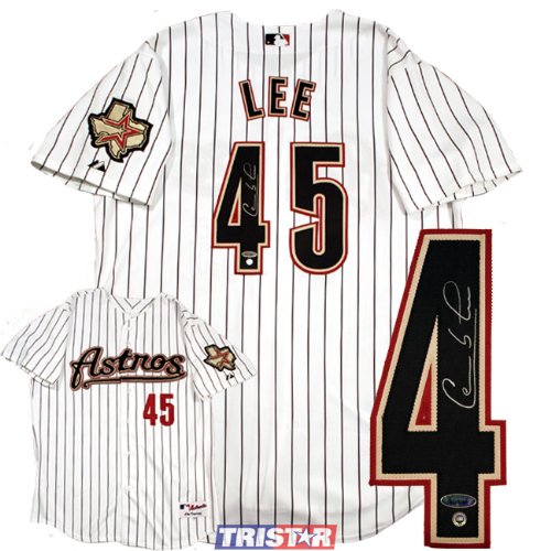 Carlos Lee Autographed Houston Astros Majestic Authentic Pinstripe Jersey