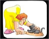 Mouse Pad with body, individuals, individual, humans, woman, person, broom, cleaning, human, persons, cat, sweeping, people