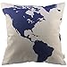 HOSL Captain Blue Map Blend Linen Square Decorative Throw Pillow Case Cushion Cover 17.317.3 Inch(44CM44CM)