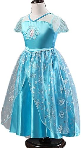 Ainiel Disney Cute Glitter Princess Elsa Fancy Dress with Short Sleeve (100)
