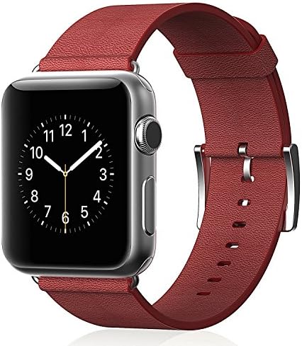 MyCell Apple Watch Strap Band,  Genuine Leather with Metal Clasp - 38mm - Red