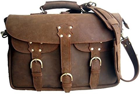 Leather Luxury 16" Handmade Light Brown Buffalo Leather Briefcase, Messenger Bag, Satchel, Backpack