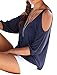 Women Cold Shoulder Navy Blue Shirt Top,Navy Blue,X-Large