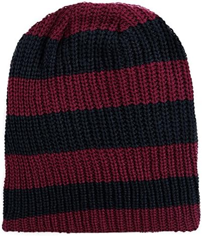 Men's Women's Red Warm Knit Caps Oversize Slouchy Striped Beanie Outdoor Hats