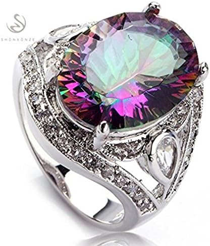 Salinla Jewelry Classic Fashion Rainbow Fire Mystic Topaz Silver Plated Favourite Sporty Ring R701 size 6 7 8 9