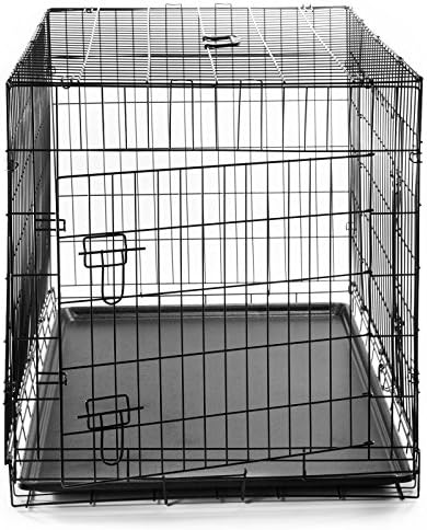 SmithBuilt Premium Folding Black Dog Crate w/ ABS Tray Pan - Double Door - 48 in. Length