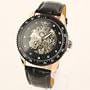 New Men's Black Dial Leather Band Luxury Rose Gold Case Self-Wind Up Mechanical Automatic Watch